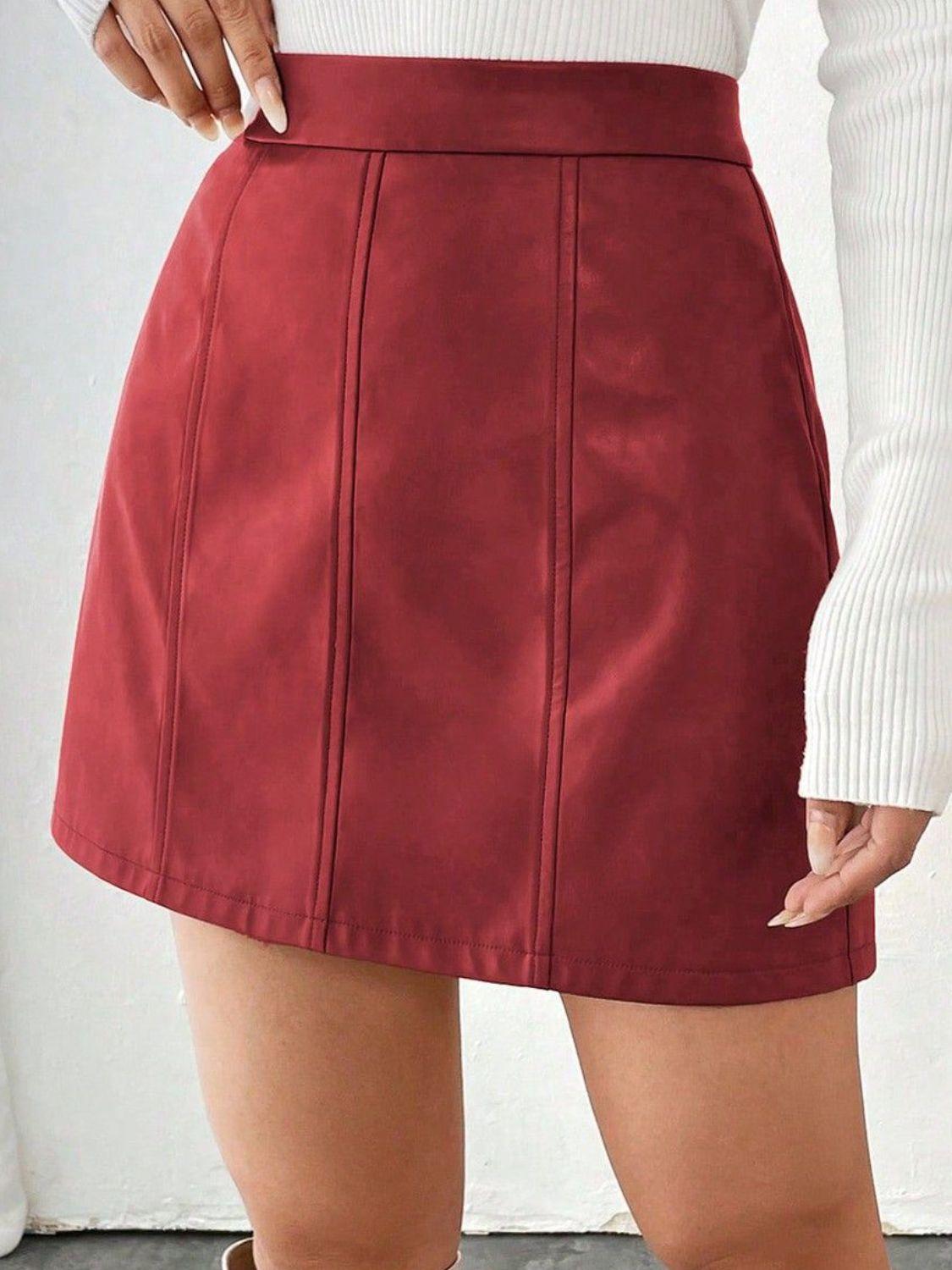 Mini Skirt Faux Leather Zipper A-Line Solid Basic Style