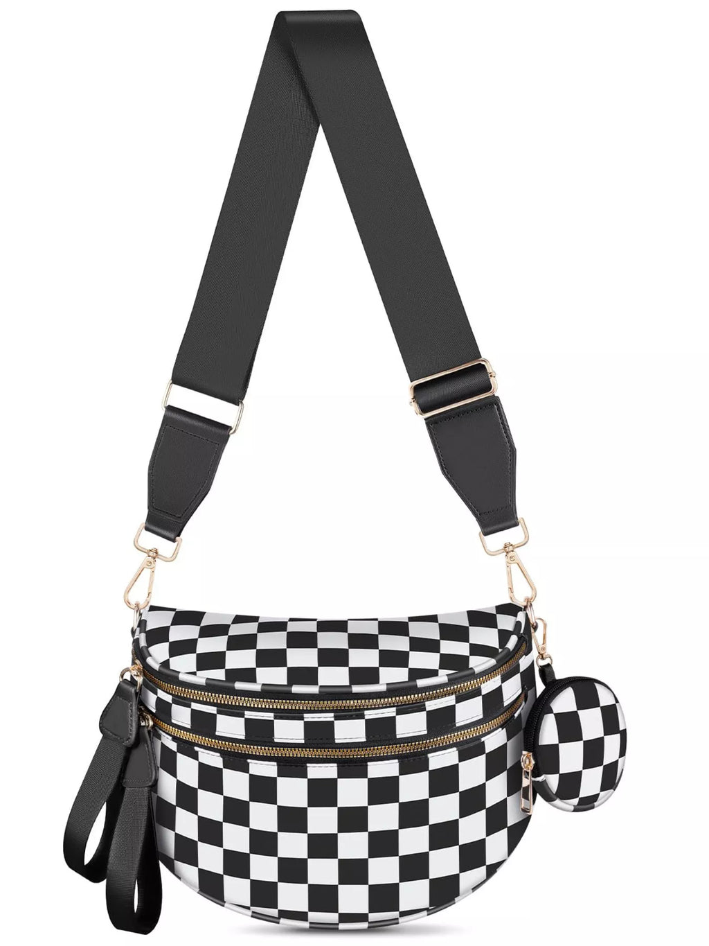 Women's Crossbody Bag Multi-Pocket Adjustable Strap Mini Purse Black And White Checkered One Size 15247b7beb214981bb670cb614f54bdc-Max-Origin Trendsi