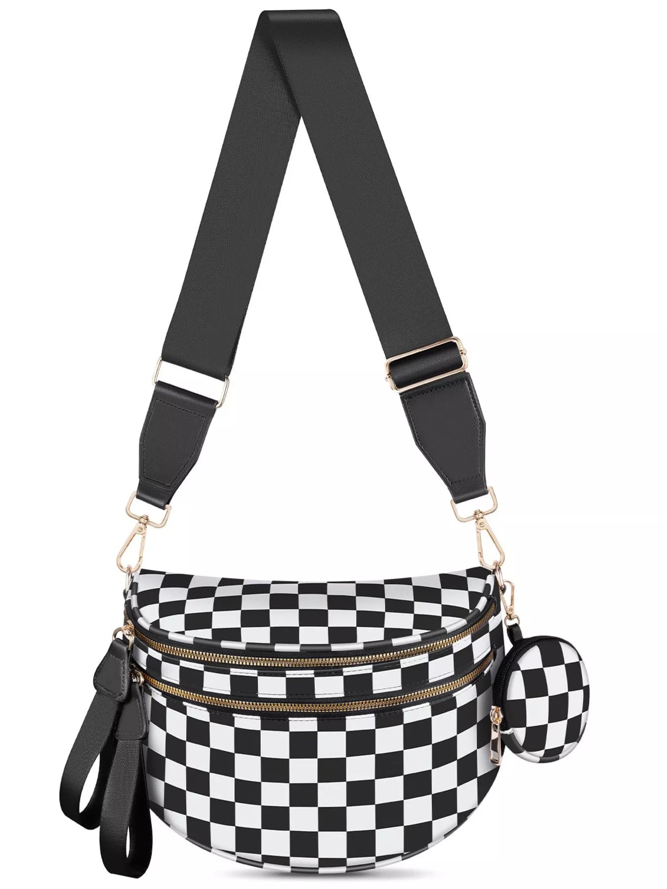 Women's Crossbody Bag Multi-Pocket Adjustable Strap Mini Purse Black And White Checkered One Size 15247b7beb214981bb670cb614f54bdc-Max-Origin Trendsi