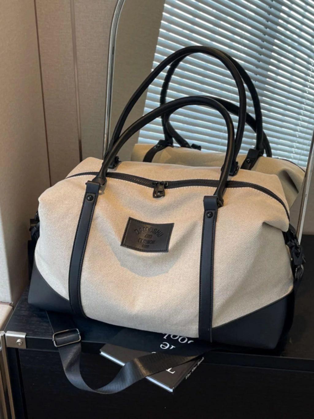 Travel Bag Canvas Leather Trim Large Handbags Black One Size 1530f854-ae1d-481a-97b4-2d6bc1826ad6-Max-Origin Trendsi