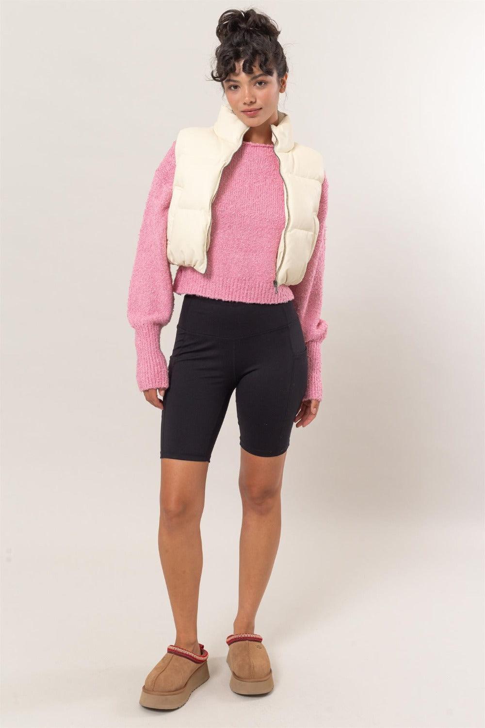 Solid Quilted Vest HYFVE Pocketed Sleeveless Coat 1537641e-d469-4d71-bdf3-ba84f42e77d5-Max Trendsi