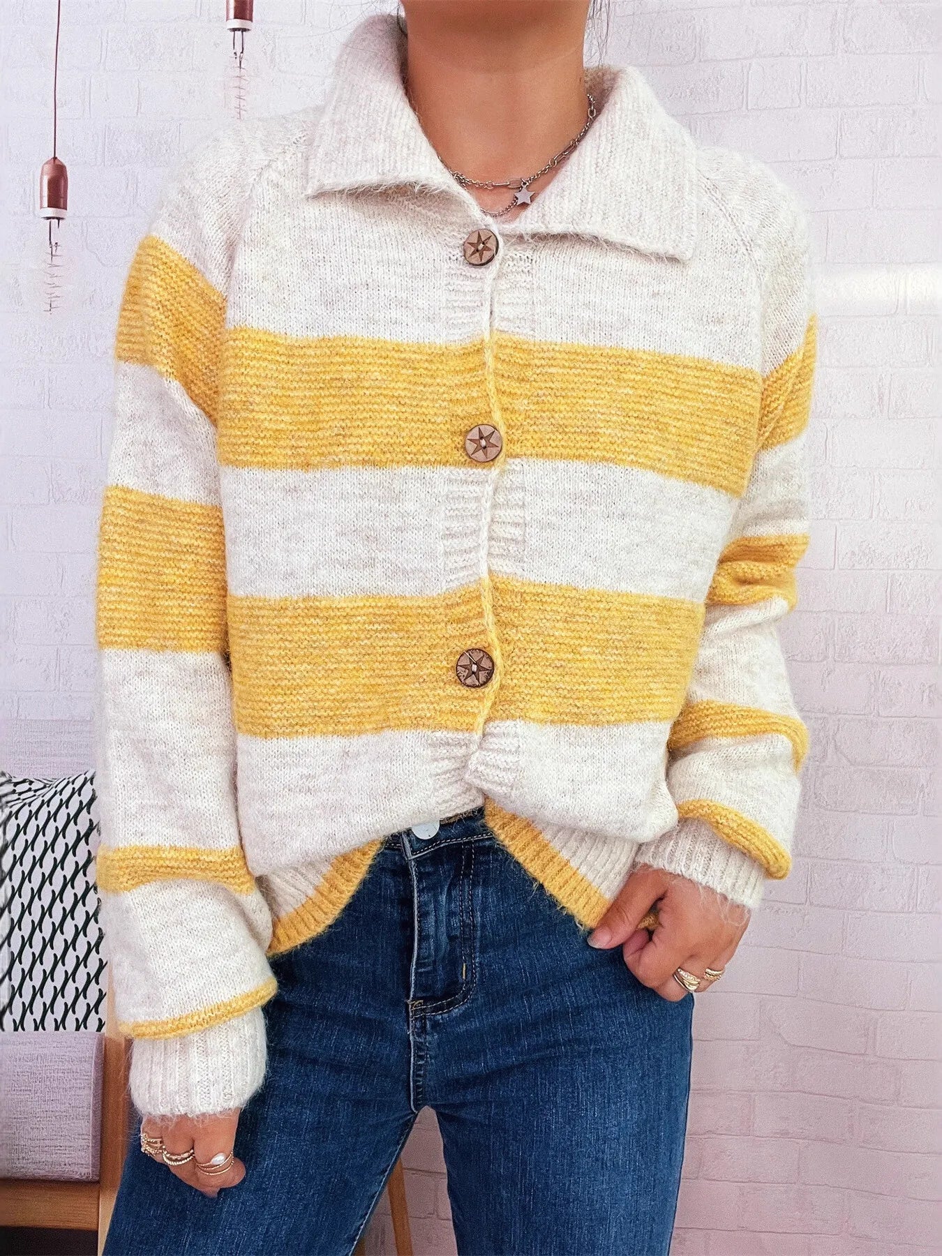 Women's Cardigan Striped Button-Up Cozy Soft Long Sleeve 154f34fd003c4cfa8488b7a75d6f39d8-Max-Origin Trendsi