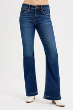 RISEN Women's Flare Jeans Tummy Control Mid Rise Dark Wash DARK 1551f51e32c1468287c17db27a31700e-Max-Origin Trendsi