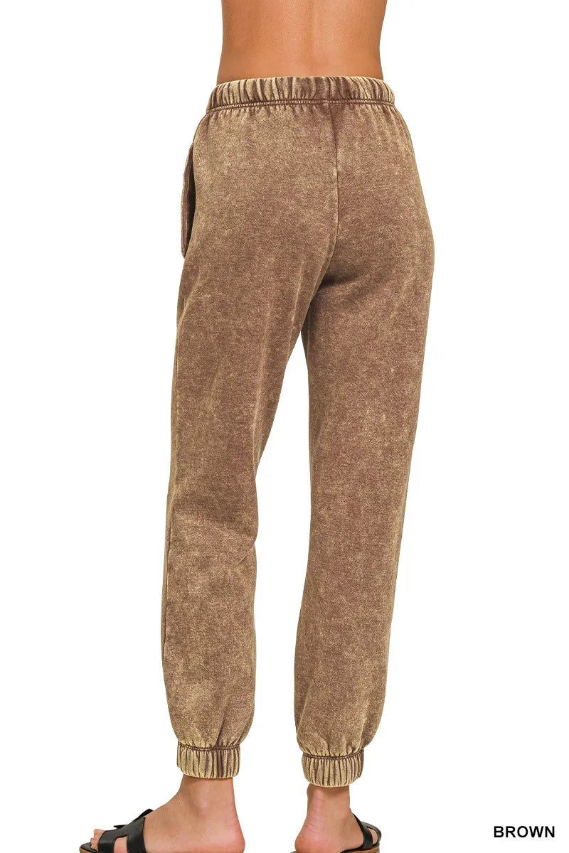 Zenana Womens Sweatpants Brown Acid Wash Fleece with Pockets 15579573ce784cde90768c285ad666dd-Max-Origin Trendsi