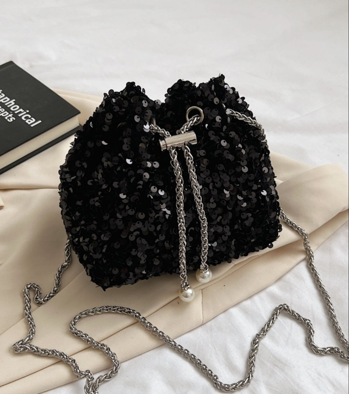 Sequin Bucket Bag Drawstring Small Women Chain Crossbody Strap