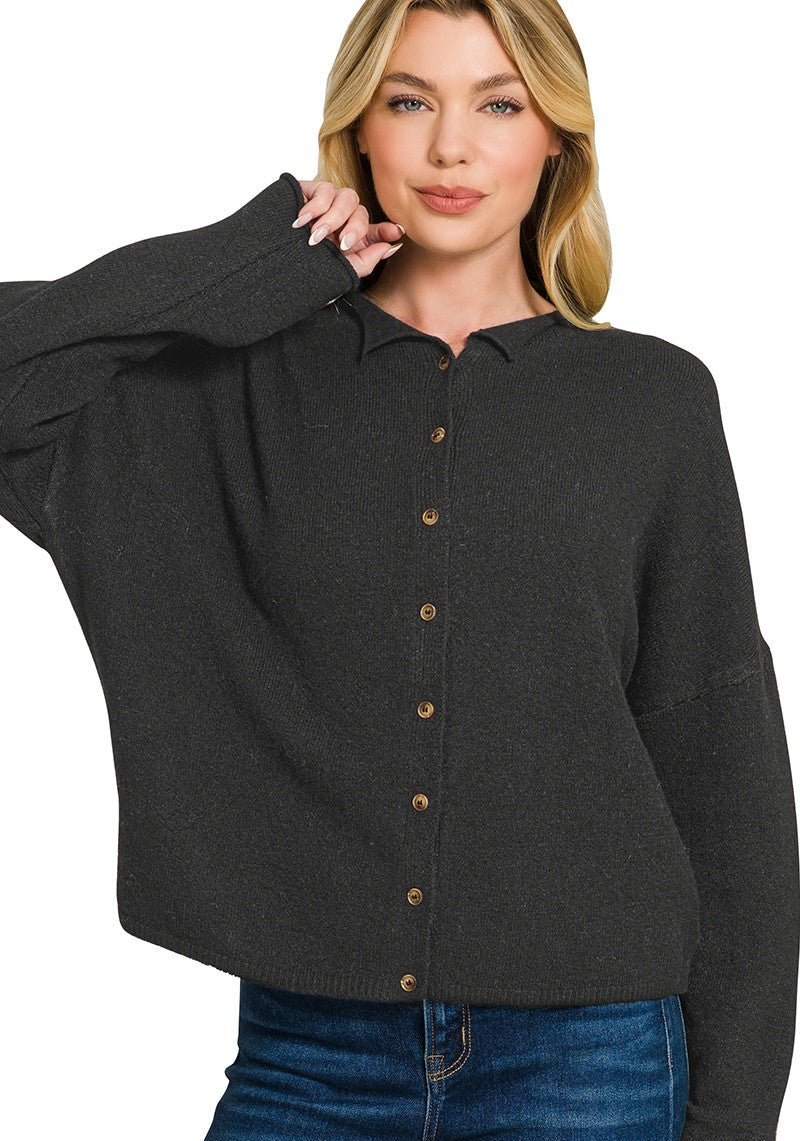Zenana Collared Button Down Cardigan Sweater