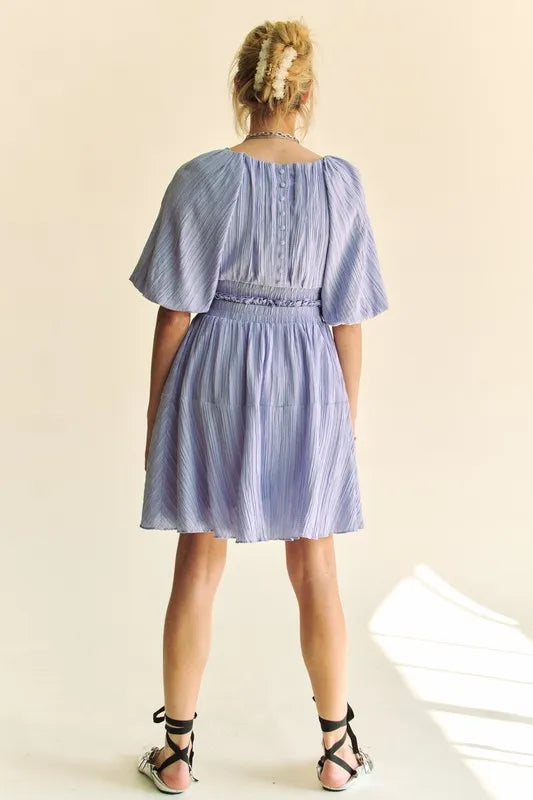 Davi & Dani Mini Dress Lavender Ruffle Puff Sleeve with Back Button 156c0c06bea74f4e95510ea1624bb0a8-Max-Origin Trendsi