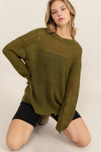 Knit Top US HYFVE Olive Green Distressed Long Sleeve Sweater Moss 1575d41e-7a6c-41ff-bcd3-a7624b50b75f-Max Trendsi