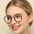 Lightweight Metal Temple Glasses with Polycarbonate Lenses, Metal-Plastic Hybrid Frame - One Size