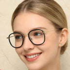 Lightweight Metal Temple Glasses with Polycarbonate Lenses, Metal-Plastic Hybrid Frame - One Size
