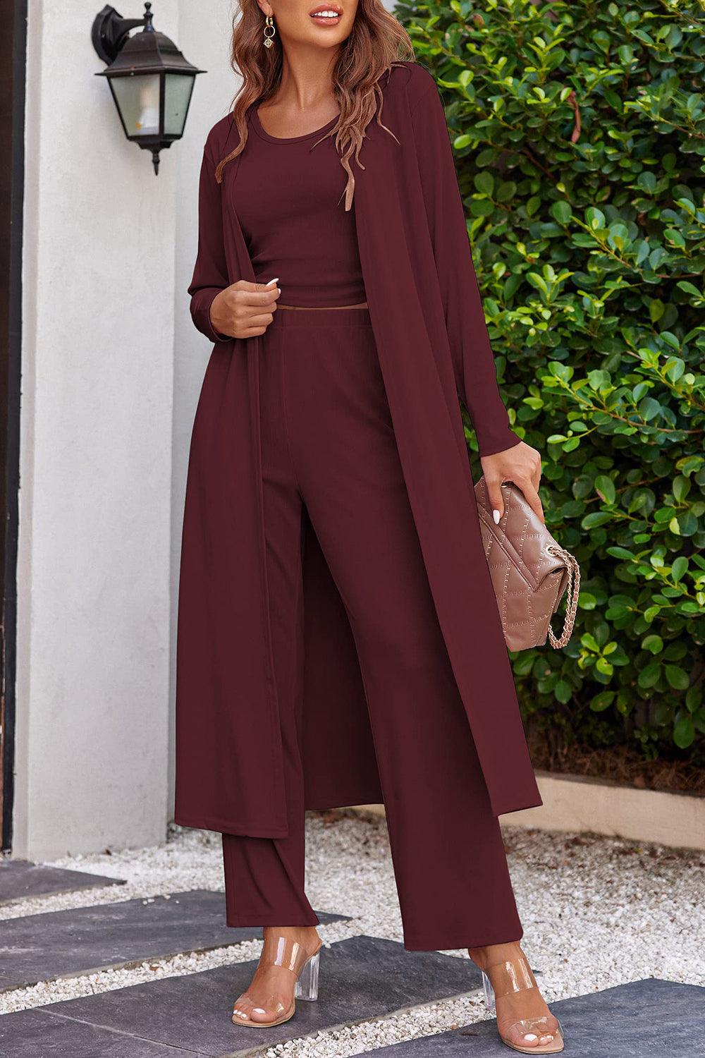 Outfit Set Drawstring Tank, Long Sleeve Cover Up and Pants Set 1599fe85-079e-4a13-a1fb-5421fce2acbd-Max_d903354a-d9bc-456a-906a-de01ff91b2cd Trendsi