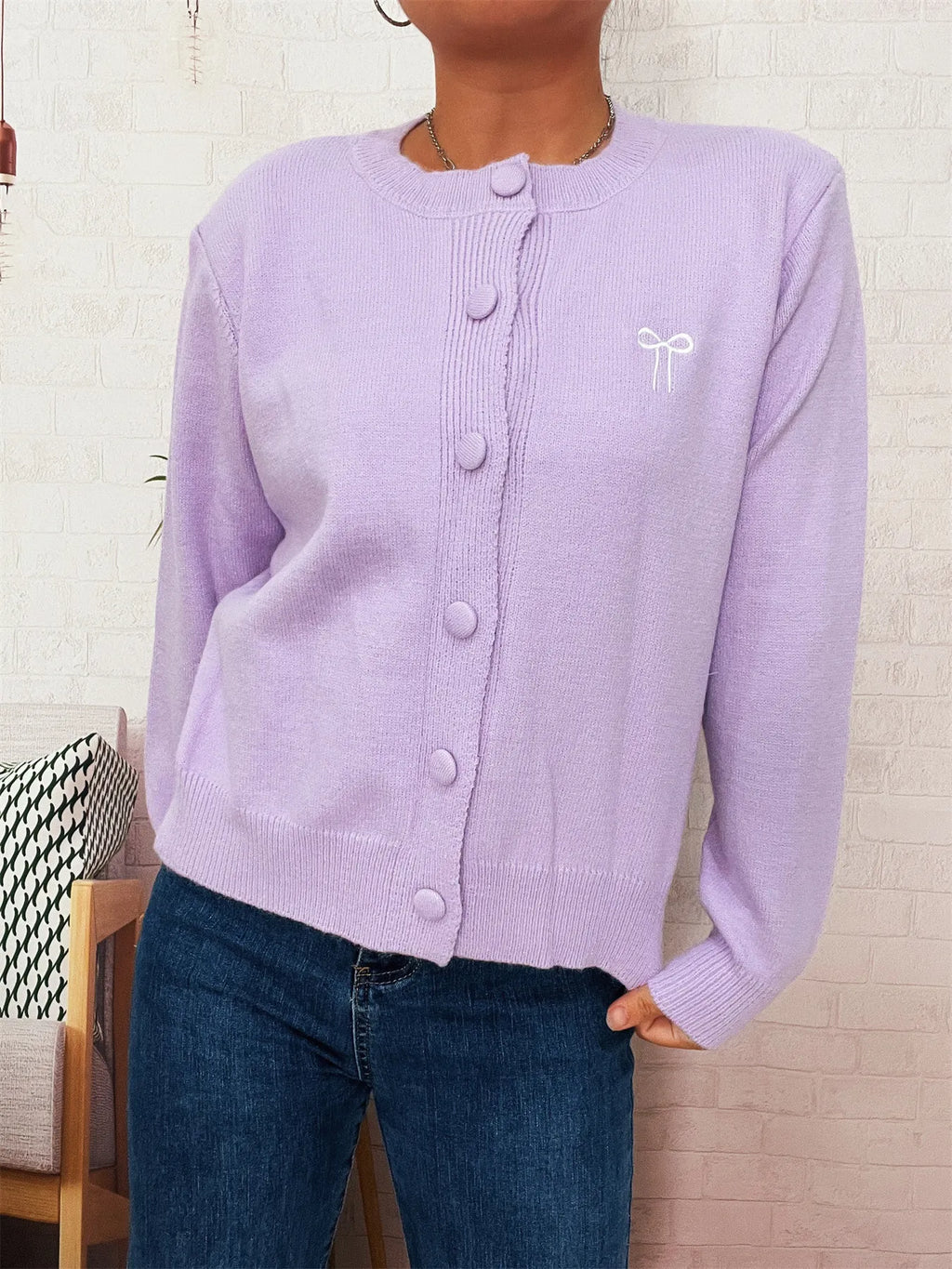 Women's Cardigan Button-Up Long Sleeve Embroidered Knit 159a990e5e3d41069a7da3b63359f6c4-Max-Origin Trendsi