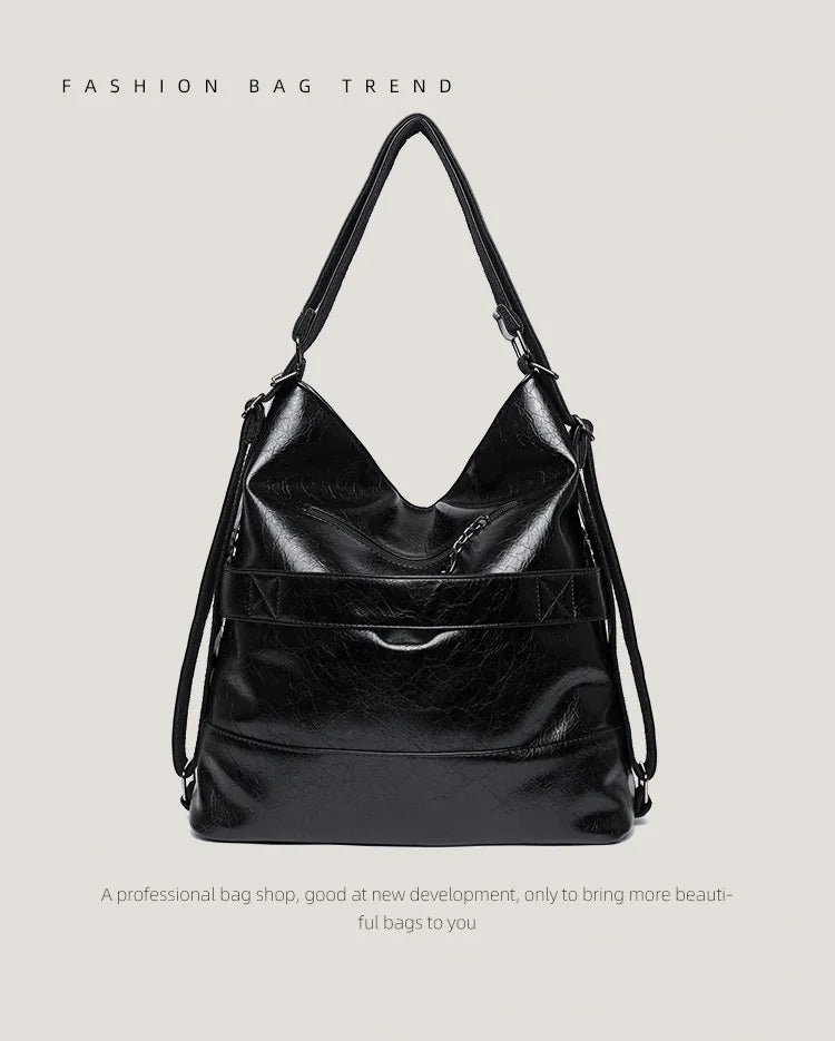 Women's Casual Tote Handbags Pu Leather Zipper Outer Pockets Backpack Crossbody