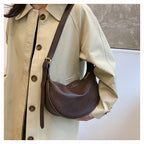 Crescent Shoulder Bag with Plush Charm Medium Zipper Soft Pu Leather Crossbody