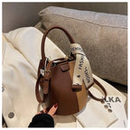 Women's Bucket Bag Small Coffee Brown PU Leather Two-Tone Casual Crossbody