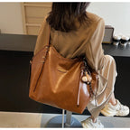 Women's Lagre Shoulder Bags Vintage Style Pu Leather Zipper Casual Handbags