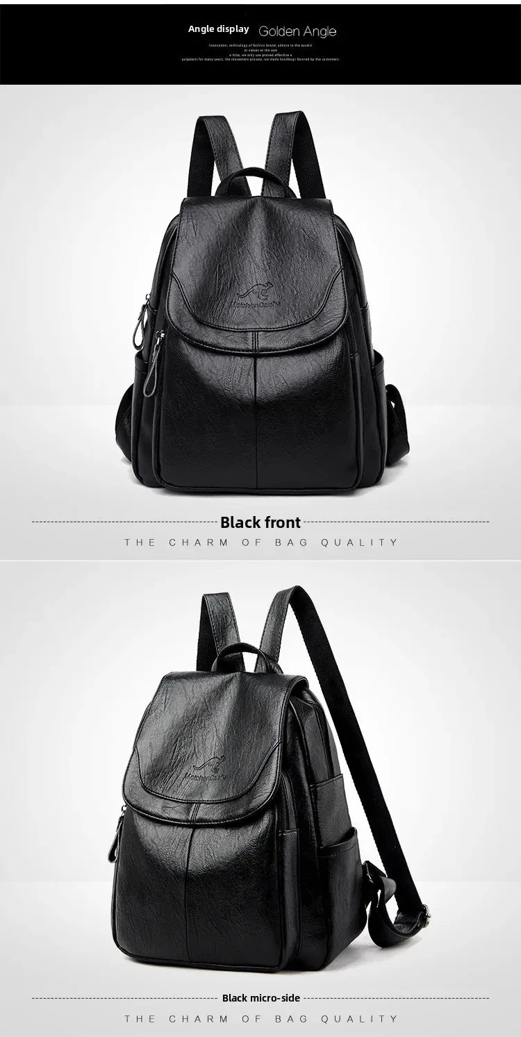 Women's Backpack Flap Soft Pu Leather Medium Fashionable Travel Shoulder Bag