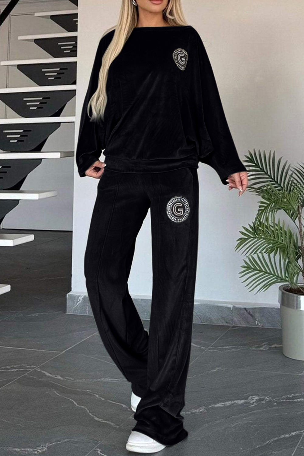 Outfit Set Women Velvet Full Size Boat Neck Long Sleeve Top and Pants Set 5XL Black 15ad4843-b3a5-4da8-9577-37de148199b7-Max Trendsi