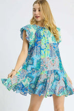 Umgee Mini Dress Paisley Printed Ruffle Cap Short Sleeve 15aeb274-0c33-47aa-a815-2a1847203bca-Max-Origin Trendsi