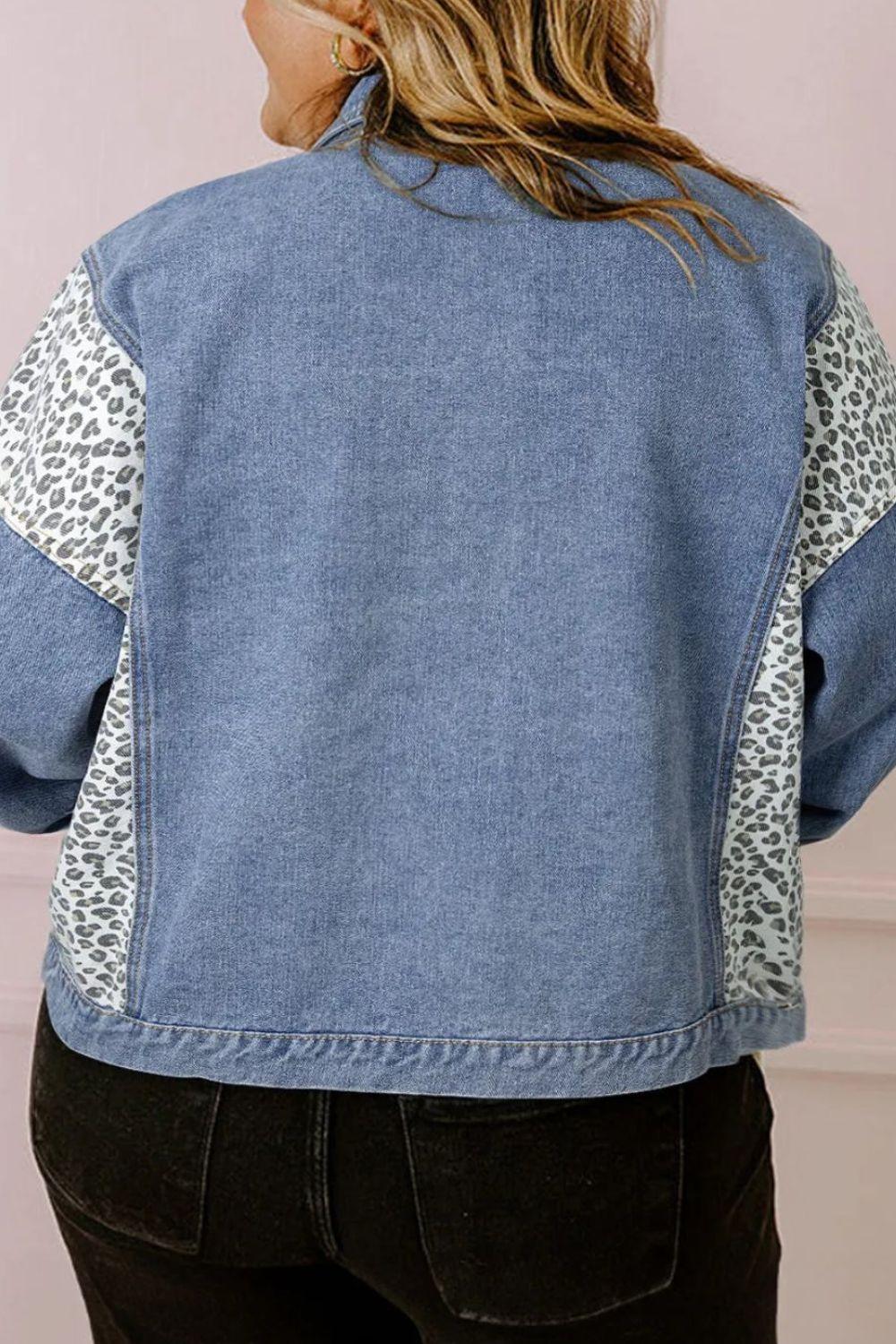 Plus Size Leopard Denim Jacket Long Sleeve Pocketed Outwear 15b113a4-e843-484b-9c0b-a67abb1f02e4-Max Trendsi