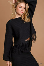 Umgee Womens Crochet Knit Crop Top Black with Frey Hem Fringe 15bf5a78-57ff-49c6-ab0b-0ddfc6fe41a9-Max-Origin Trendsi