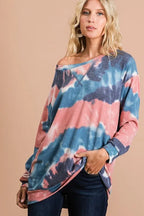 BiBi Tie Dye Womens Sweatshirt French Terry Pullover with Front Stitching Detail 15f3979c72a84a56bd10b8545e0a8440-Max-Origin Trendsi