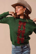 SO ME Sequins Bow Ribbon Embellished Christmas Sweater 15fa8e29de2549e49308f2267570f7fe-Max-Origin Trendsi
