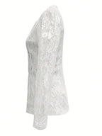 Women's Blazer White Floral Pattern Lace Single-Breasted Long Sleeve 1607e099aa284338818402cbc8f8ab3d-Max-Origin Trendsi