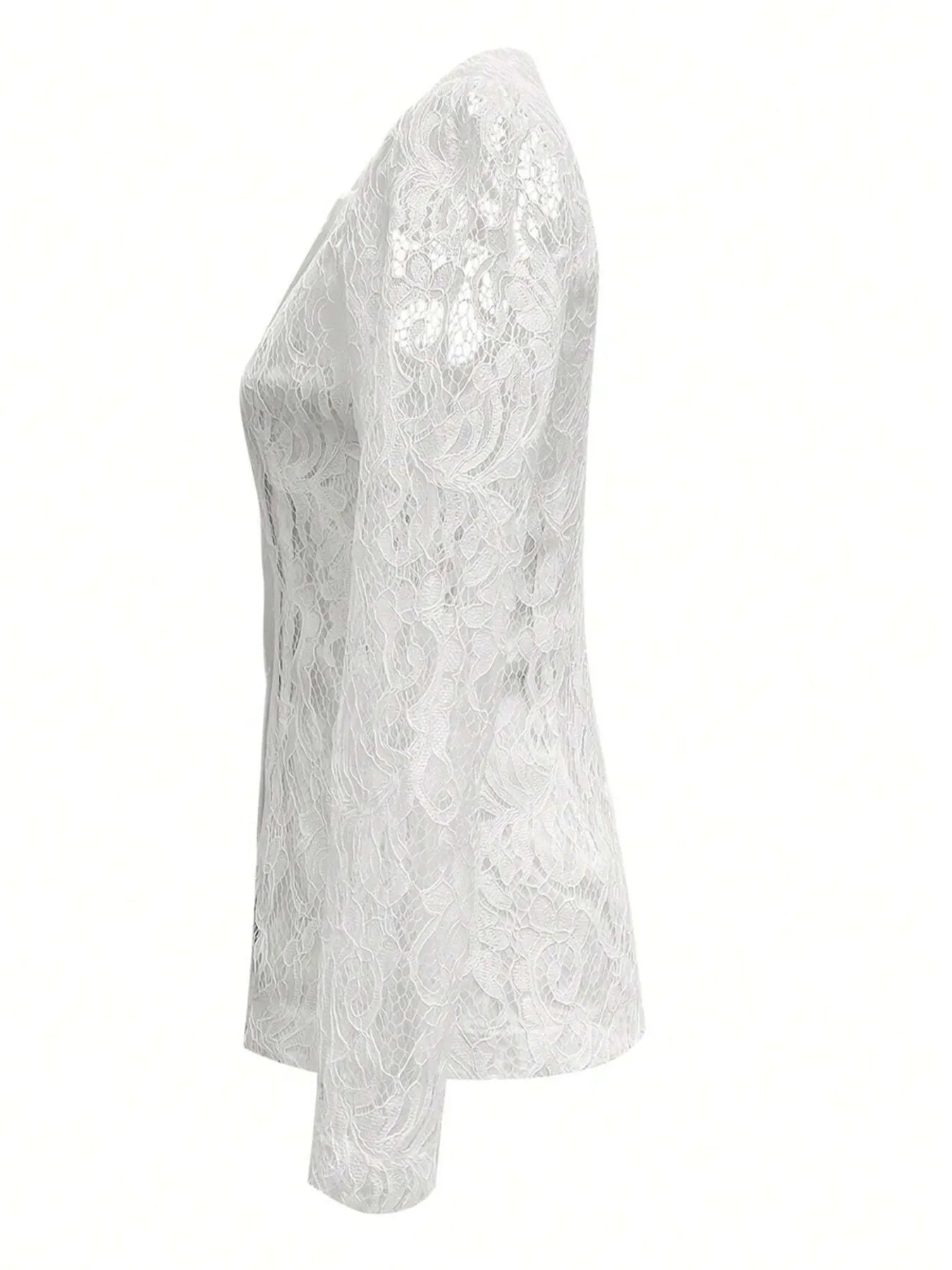 Women's Blazer White Floral Pattern Lace Single-Breasted Long Sleeve 1607e099aa284338818402cbc8f8ab3d-Max-Origin Trendsi