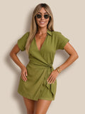 Women's Romper Surplice Bow Tie Waist Short Sleeve Collared Jumpsuit Olive Green 160c328b-9059-4e4a-867b-b4bfb0f9e916-Max-Origin Trendsi