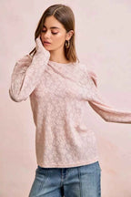 BiBi Women Blouse Textured Flower Knit Blush Pink Puff Shoulder Top Long Sleeve 160fb529657a48a4b6a7789d47a50d90-Max-Origin Trendsi