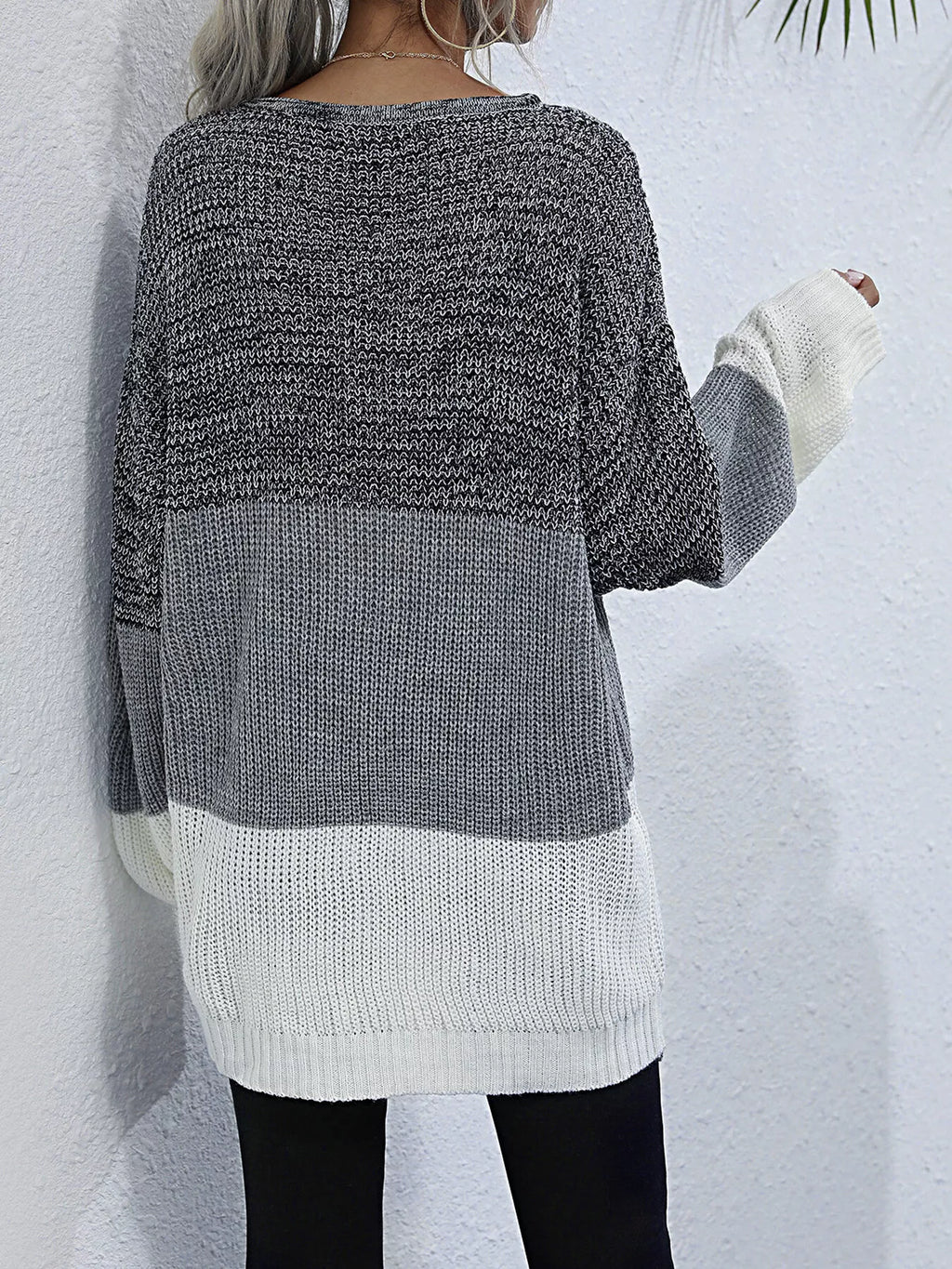 Women's Oversized Sweater Color Block Stripe Knit Round Neck Long Sleeve 162ef7faa163412f9fbf02e8dbe622dc-Max-Origin Trendsi