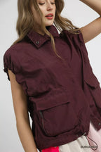Umgee Womens Nylon Vest Burgundy Drawstring Hem Outwear with Pockets 1634a17b-e88a-4f3a-93cf-aeff177ccd73-Max-Origin Trendsi