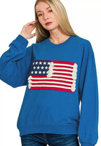 Zenana Women Sweatshirt Blue American Flag French Terry Pullover CLASSIC BLUE 1634ffaf32cb43e0b46726e8bce6bd2c-Max-Origin Trendsi