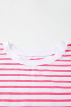 Women's T-Shirt Striped Color Block Batwing Short Sleeve Exposed seam Top 163a90de-ab36-4795-bc63-1d463c8c52e0-Max-Origin Trendsi