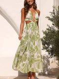 Maxi Sleeveless Dress Light Green Cutout V Neck Floral Tropical Print Backless Light Green 163c970c-9ffe-43fc-bde2-b13eab8faeb7-Max-Origin Trendsi