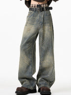 Men's Full-Size Washed Wide-Leg Jeans in Plus Sizes