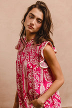 BiBi Women's Blouse Pink Floral Printed Ruffle Short Sleeve Top 1647407dcb854e35a7a495a12f879175-Max-Origin Trendsi