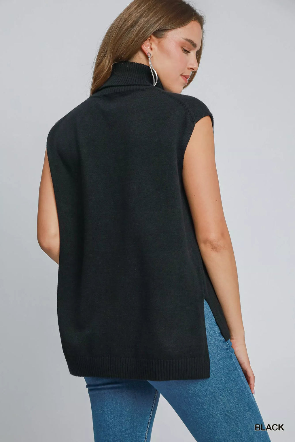 Umgee Sleeveless Turtleneck Sweater Top Black High-Low Basic Style 1649a132-d581-498b-87bc-9d82df956c90-Max-Origin Trendsi