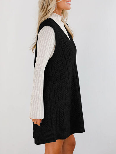 Lovelet Sweater Dress Mini V Neck Sleevless Cable Knit Overall 165701b3-a7ed-4ce0-af01-31e560a59c9b-Min Trendsi
