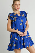 Umgee Mini Dress Ruffle Layered Royal Blue Cheetah Print Notched Cap Sleeve Royal Blue 1660d8f4-b325-40de-bd3a-ec1e80e8ba0f-Max Trendsi