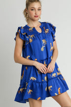 Umgee Mini Dress Ruffle Layered Royal Blue Cheetah Print Notched Cap Sleeve Royal Blue 1660d8f4-b325-40de-bd3a-ec1e80e8ba0f-Max Trendsi