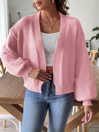 Knit Cardigan Open Front Long Sleeve Knitwear Dusty Pink 16614d0c-d9de-4cb3-82fb-09589a38385b-Max Trendsi