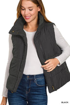 Zenana Womens Vest Coat Black Quilted High Neck Zip-Up Outwear 16799113db3447fc88f45c1abf211dee-Max-Origin Trendsi