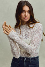 SO ME Womens Blouse Lace Off White Long Sleeve 3d Effect Floral Layering Top 167f4151807b43a084b8e64cfbfbd738-Max-Origin Trendsi