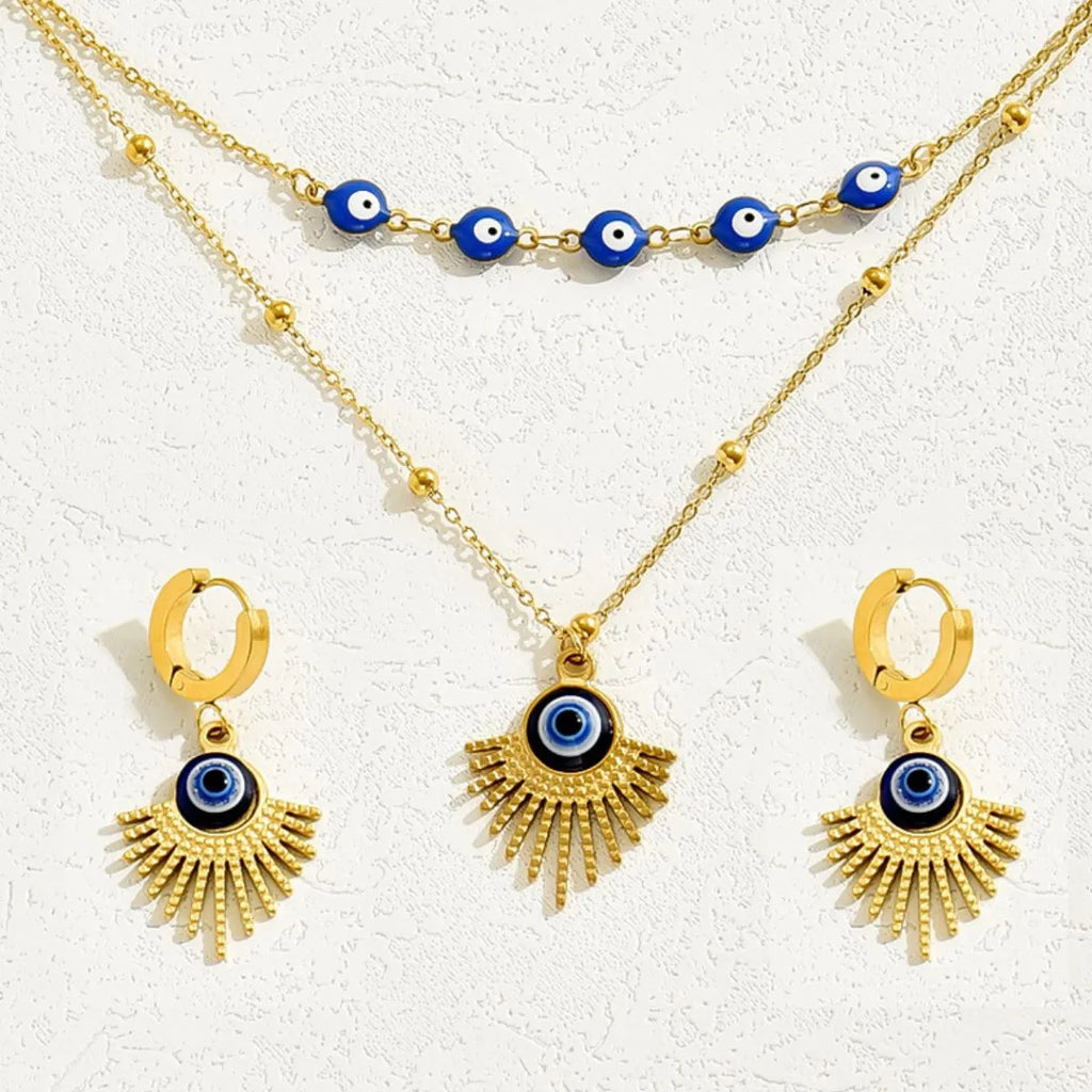 Necklace and Earrings Jewelry Set 18K Gold-Plated Blue Eye Resin Stainless Steel 16822236-fb80-45d0-a6d6-04c7e322a6af-Max-Origin Trendsi