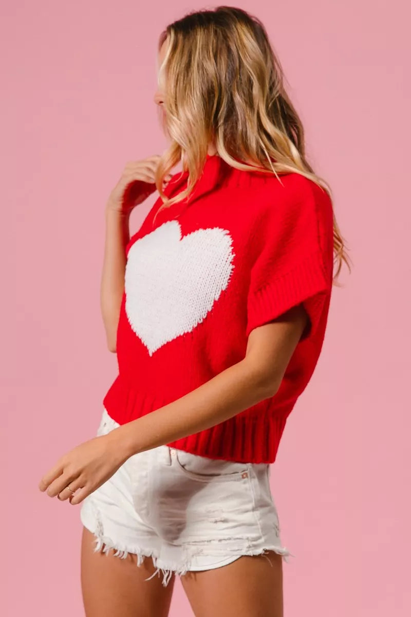 BiBi Valentines Sweater Red Rib Top White Banded Heart Pattern 1683e8eff02947498aa192e81b49515f-Max-Origin Trendsi