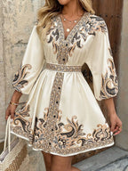 Mini Kimono Dress Paisley Printed V-Neck Balloon 3/4 Sleeve S-2XL 16874a91-dfe9-4054-a081-67aaeb262587-Max-Origin Trendsi
