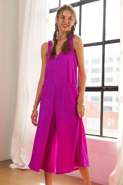 ADORA Jumpsuit Cerise Textured Wide-Leg Strappy Pocketed Overall 1688e398-021b-434c-b163-09bc35f05c06-Min Trendsi