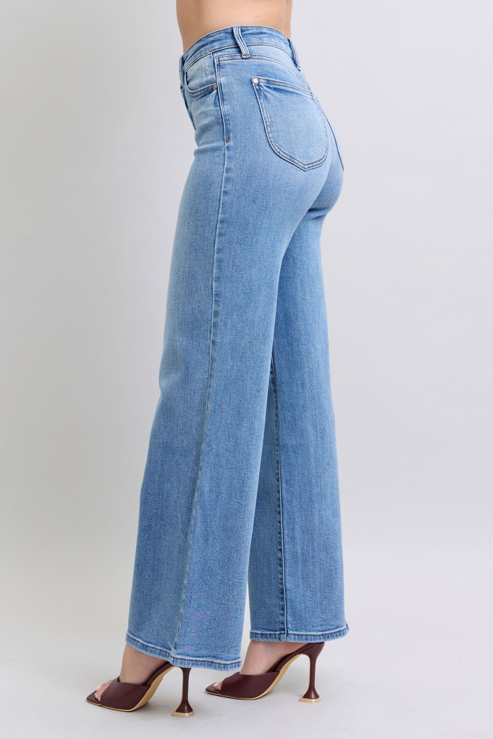 Judy Blue Women Jeans Medium Wash Full Size Wide Leg Denim with Pockets